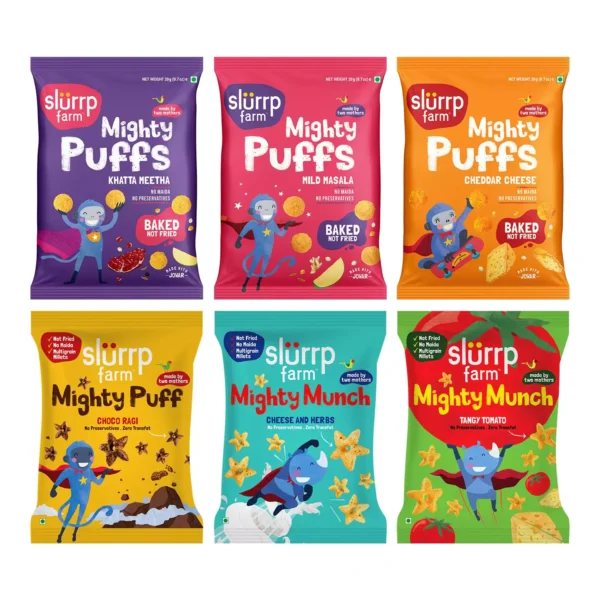 Top 10 Activities for Traveling with Toddler and Young Kids on long flight 8 Activities for Traveling with Toddler on long flight : Slurrp Farm Mighty Puffs